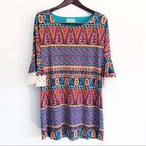 Anthropologie Crochet Bell Sleeve Boho Dress